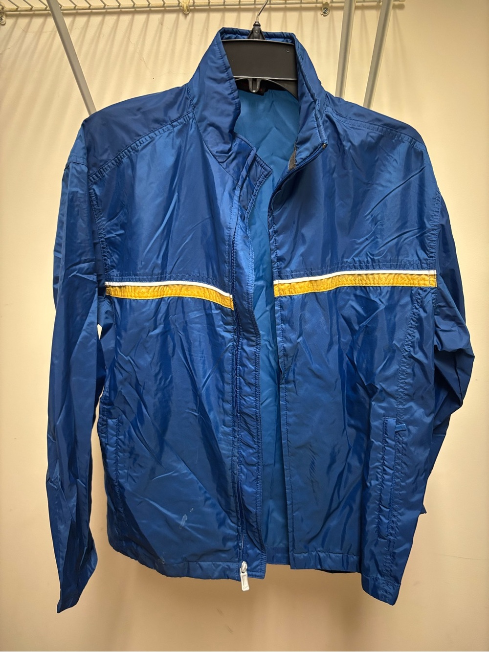Nike Blue Windbreaker Jacket with Yellow Chest Stripe